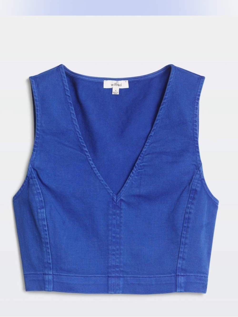 Aritzia Wilfred denim Cobalt V-Neck Cropped Top